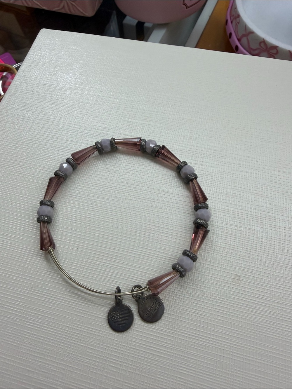 Alex and Ani Pink Tube Bead & Silver-Tone Charm Bracelet
